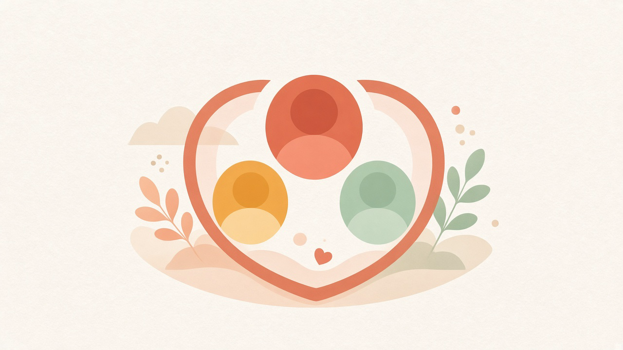 Family avatars inside a heart outline